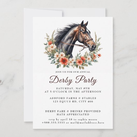 Invitation Elégante course de cheval aquarelle Wreath Derby P (Devant)