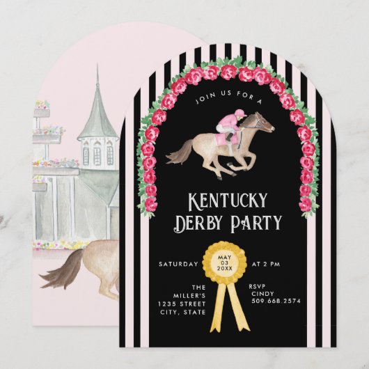 Invitation Élégante course de cheval Derby Party (Devant / Derrière)