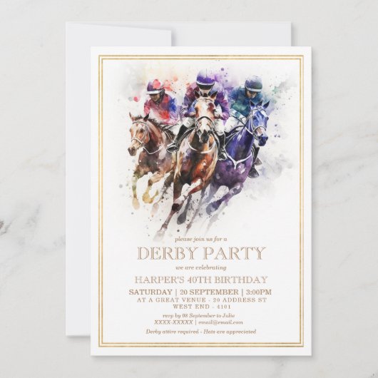 Invitation Elégante course Horse Derby fête Anniversaire (Devant)