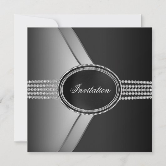 Invitation Élégante Cravate noire Diamant Noir (Devant)
