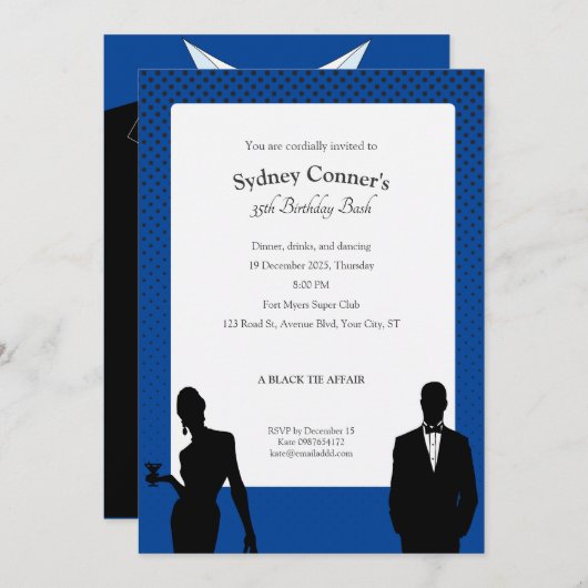 Invitation Elégante Cravate noire fête d'anniversaire Black I (Devant / Derrière)