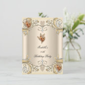 Invitation Elégante Crème Beige Gold Butterfly Anniversaire (Debout devant)
