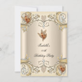 Invitation Elégante Crème Beige Gold Butterfly Anniversaire (Devant)