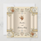 Invitation Elégante Crème Beige Gold Butterfly Anniversaire (Devant)