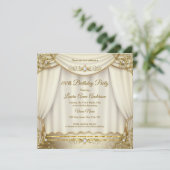 Invitation Elégante Crème Beige Or Perle Drapes Anniversaire (Debout devant)