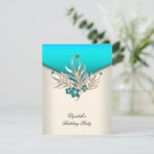 Invitation Elégante Crème Bleue Turquoise Bijou Blanc Fête d' (Debout devant)