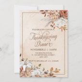 Invitation Elégante Crème Brown Rustique Floral Thanksgiving (Devant)