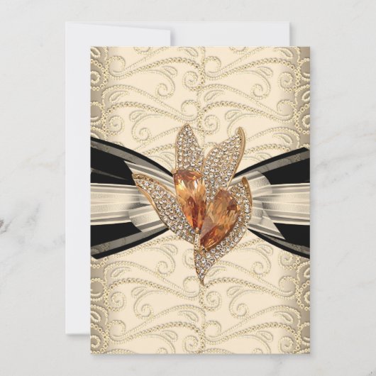 Invitation Elégante crème Caramel Noir Or Ambre 2 (Devant)