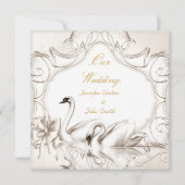 Invitation Elégante Crème de mariage Blanc Cygnes Bow (Devant)