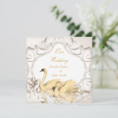 Invitation Elégante Crème de mariage Or Blanc Swans Bow Set (Debout devant)