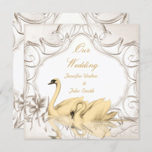 Invitation Elégante Crème de mariage Or Blanc Swans Bow Set