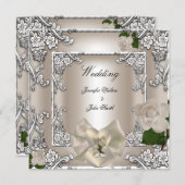 Invitation Elégante crème de mariage Rose argent blanc (Devant / Derrière)
