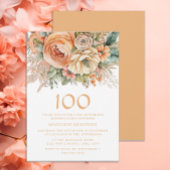 Invitation Elégante Crème de Pêche Florale 100e anniversaire