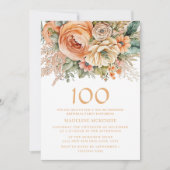 Invitation Elégante Crème de Pêche Florale 100e anniversaire (Devant)