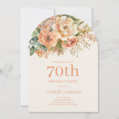 Invitation Elégante Crème de Pêche Florale 70e Anniversaire A (Devant)