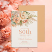 Invitation Elégante Crème de Pêche Florale 80e anniversaire