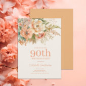 Invitation Elégante Crème de Pêche Florale 90e anniversaire