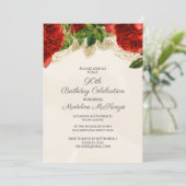 Invitation Elégante Crème de Roses Rouges 90e anniversaire In (Debout devant)