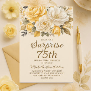 Invitation Elégante Crème d'ivoire jaune Surprise florale