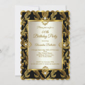 Invitation Elégante Crème d'or Damask Noir fête d'anniversair (Devant)