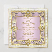 Invitation Elégante Crème d'or rose vif fête d'anniversaire (Devant)