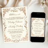 Invitation Elégante crème et Mariage musulman Brown