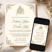 Invitation Elégante crème et or Mariage musulman islamique