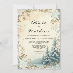 Invitation Élégante Crème Hiver Bois Mariage Floral