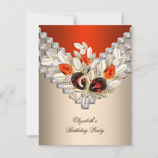 Invitation Elégante Crème Orange Bijou café fête d'anniversai (Devant)