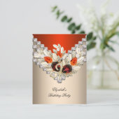 Invitation Elégante Crème Orange Bijou café fête d'anniversai (Debout devant)