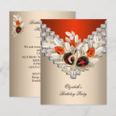 Invitation Elégante Crème Orange Bijou café fête d'anniversai (Devant / Derrière)