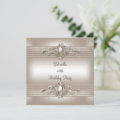 Invitation Elégante Crème Pearl 40e fête d'anniversaire (Debout devant)