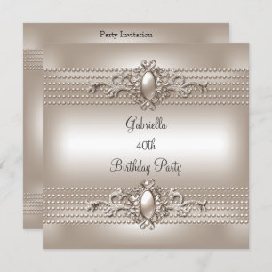 Invitation Elégante Crème Pearl 40e fête d'anniversaire
