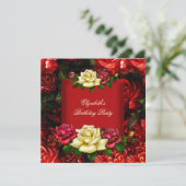 Invitation Elégante Crème Rouge Fleurs d'or Anniversaire 2 (Debout devant)