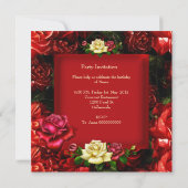 Invitation Elégante Crème Rouge Fleurs d'or Anniversaire 2 (Dos)