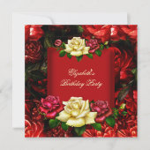 Invitation Elégante Crème Rouge Fleurs d'or Anniversaire 2 (Devant)