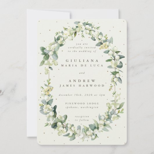 Invitation Elégante crème Snowberry+Eucalyptus Mariage (Devant)