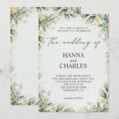 Invitation Elégante Crème verte à la menthe d'or Eucalyptus (Devant / Derrière)