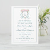 Invitation Élégante crête avec Roses | Mariage de monogramme (Debout devant)