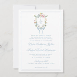 Invitation Élégante crête de couronne fleurie Mariage monog