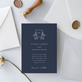 Invitation Élégante crête et monogramme | Mariage bleu marine