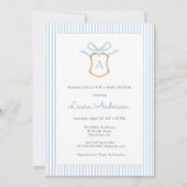 Invitation Élégante crête monogramme Baby shower Blue Boy (Devant)