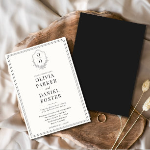 Invitation Élégante crête Noir & Blanc Mariage moderne