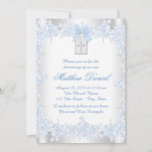 Invitation Elégante Croix Bleue Bébé Photo Christening (Dos)