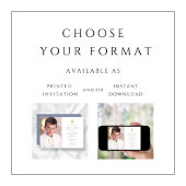 Invitation Elégante Croix Bleue Dusty Photo Boy First Communi