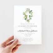 Invitation Elégante Croix Botanique Religieuse Christening