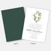 Invitation Elégante Croix Botanique Verte Première Communion