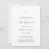 Invitation Élégante croix de baptême à l'aquarelle minimalist (Devant)