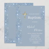 Invitation Elégante Croix d'or Baptême Dusty Parties scintill (Devant / Derrière)