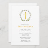 Invitation Elégante Croix d'or & couronne Brunch de Pâques (Devant / Derrière)
